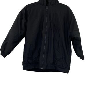 Cold Storage Black Fleece Lined Zip Up Hooded Windbreaker Coat Size 14/16